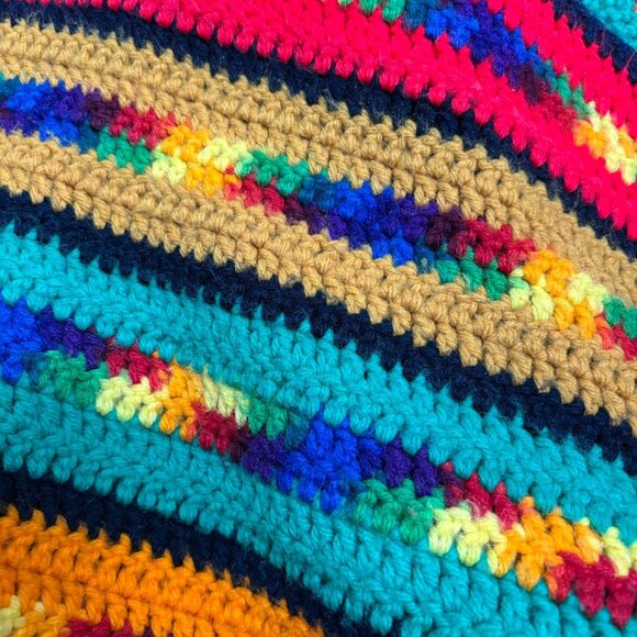 Handmade Crochet Striped Multicolor Blanket Oversized Throw Rainbow 87 x 54 in - Picture 4 of 4